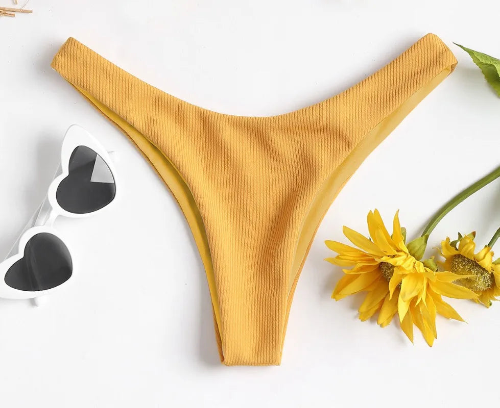 Swimsuit New Summer Women Bikini Sexy Swimwear Set Packwork Brazilian Bathing Beachwear Swimming Bathing Suit Women Yellow Bottom