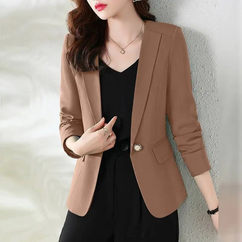 Women Fashion Solid Blazer Outwear Autumn Long Sleeve Shirt Casual OL Work Blouse Female Buttons Tops Elegant Lady Suits Khaki