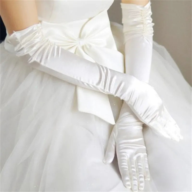 Wedding Dress Luxury Atmosphere Gloves Bride Gloves Long Double Row Gloves Wedding Gloves Winter WHITE CHINA