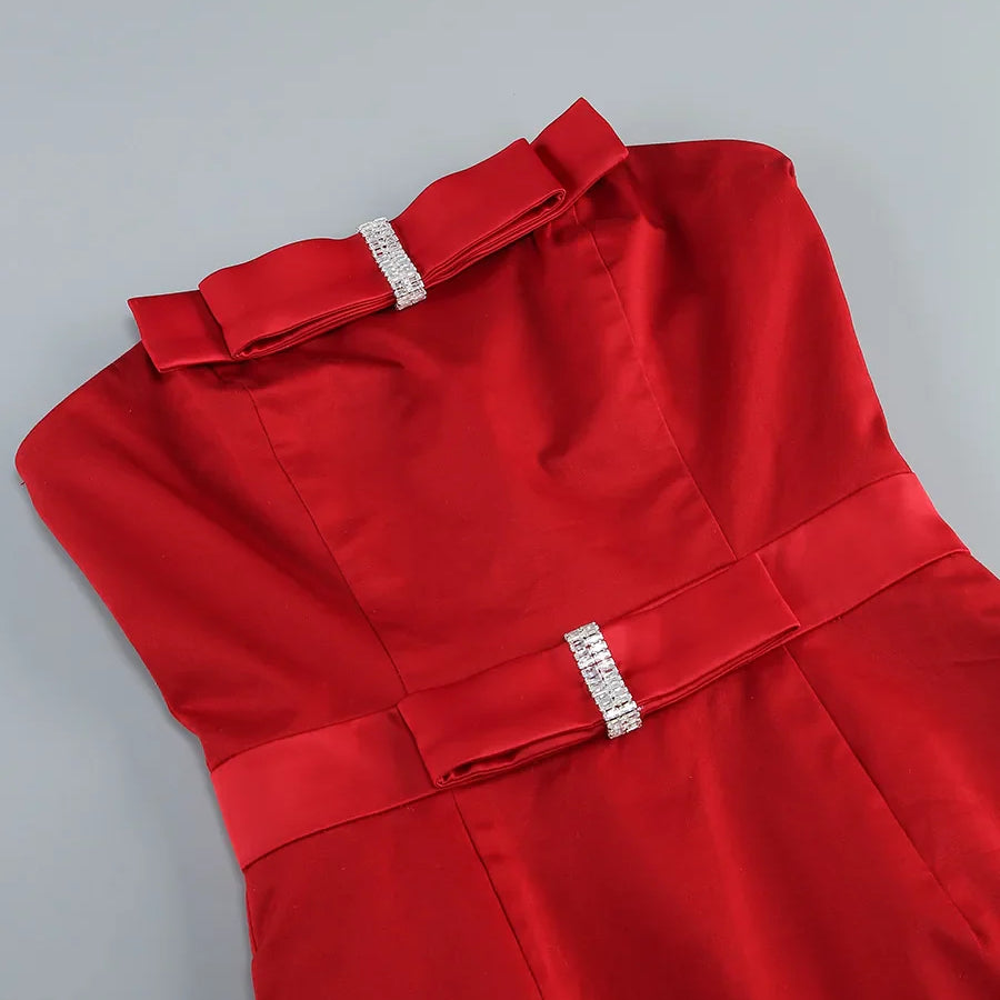 Arrival Women Sexy Strapless Bow Bodycon Mid-calf Dress Celebrate Birthday Party Date Cocktail Outfit