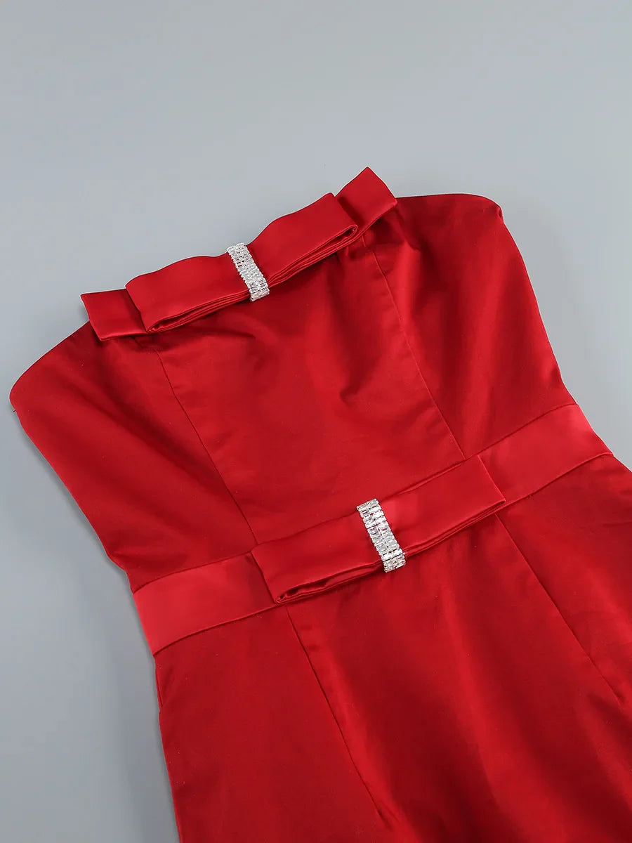 Arrival Women Sexy Strapless Bow Bodycon Mid-calf Dress Celebrate Birthday Party Date Cocktail Outfit