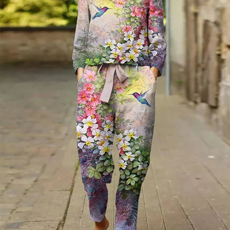 Plus Size Women's 2025 Spring New Casual Suit Set Women's Big Size Floral Print Long Best Choice in Spring