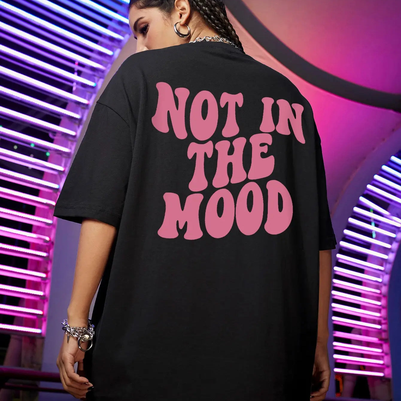 Not In The Mood Pink Letter Print T-Shirts Women Summer Cotton Clothing O-Neck Oversized Short Sleeve Breathable Casual Tshirt