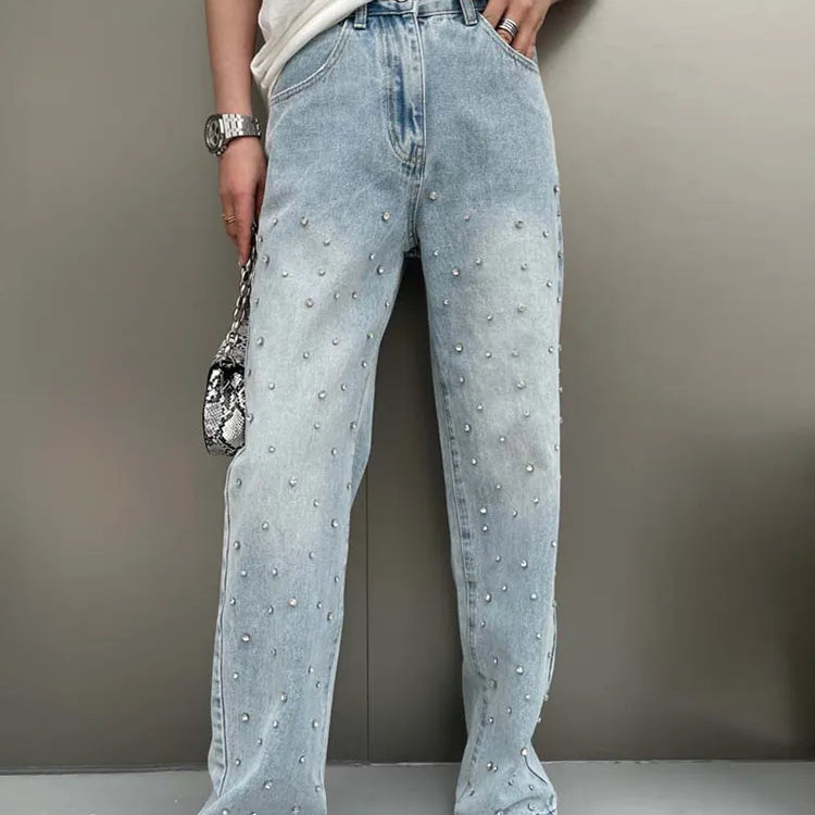 Patchwork Embroidered Flares Jeans For Women High Waist Spliced Button Slim Pencil Pants Female Fashion Clothes