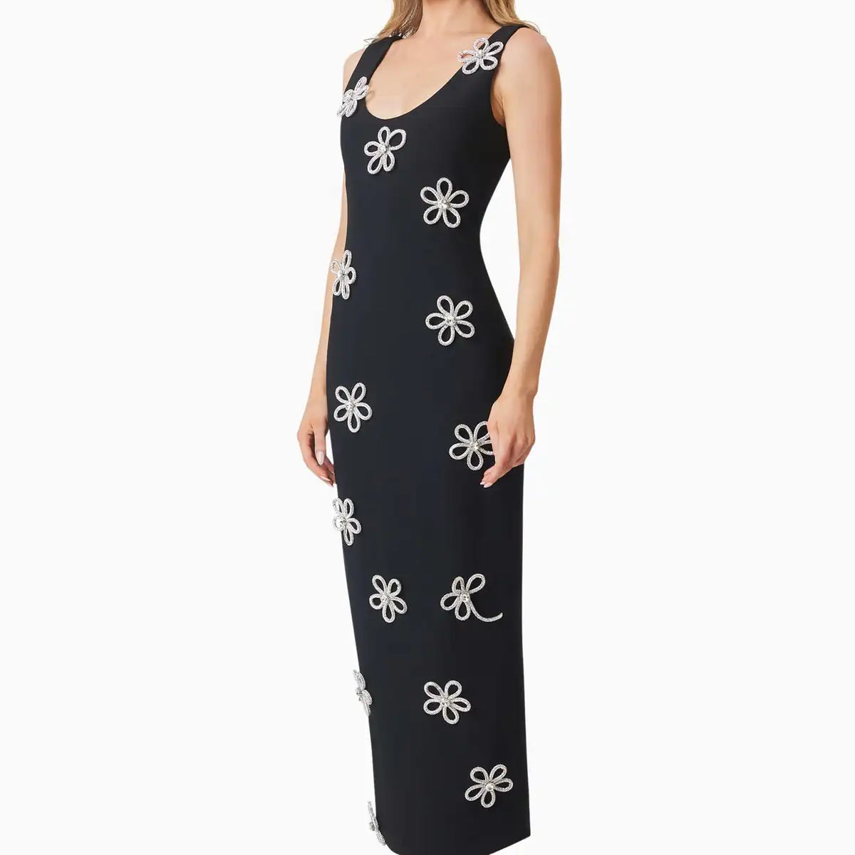 Arrival Women Sleeveless Sexy O-Neck Diamond Flowers Bodycon Long Bandage Dress Celebrate Evening Party Office Lady Outfit