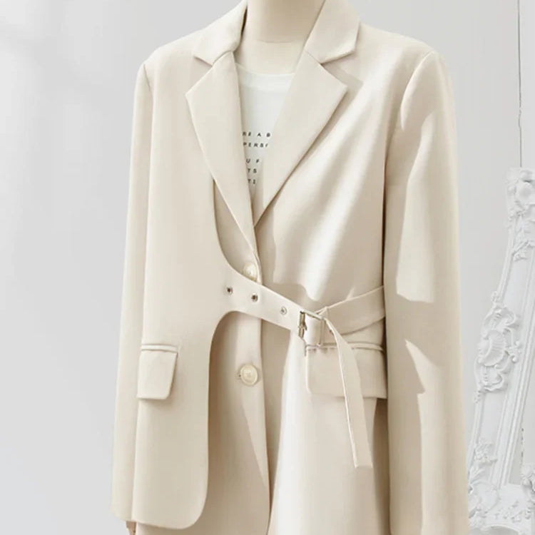 LANMREM Designer Spliced Blazer Coat For Women Single Breasted Long Sleeves Irregular Coats Female Clothing 2023 Autumn 32D163