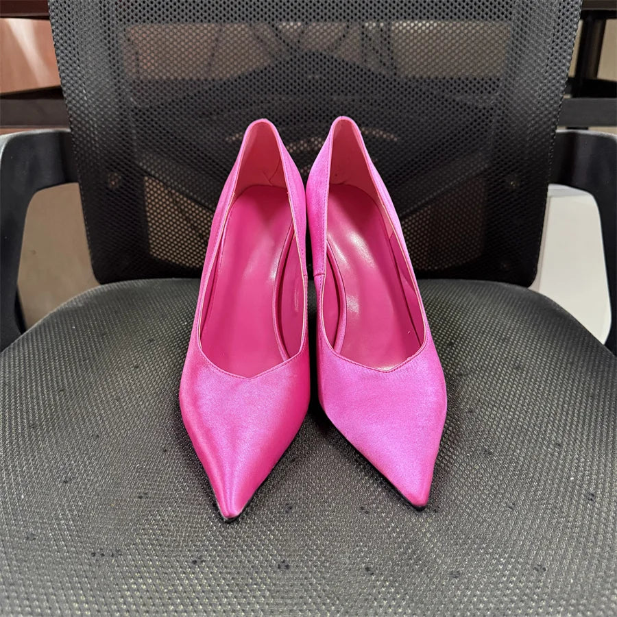 Runway Women Heels Pumps 2025 Designer Shoes Patent leather Pointed Toe Slingback Shallow Luxury Brand Strange Heel Woman Shoes