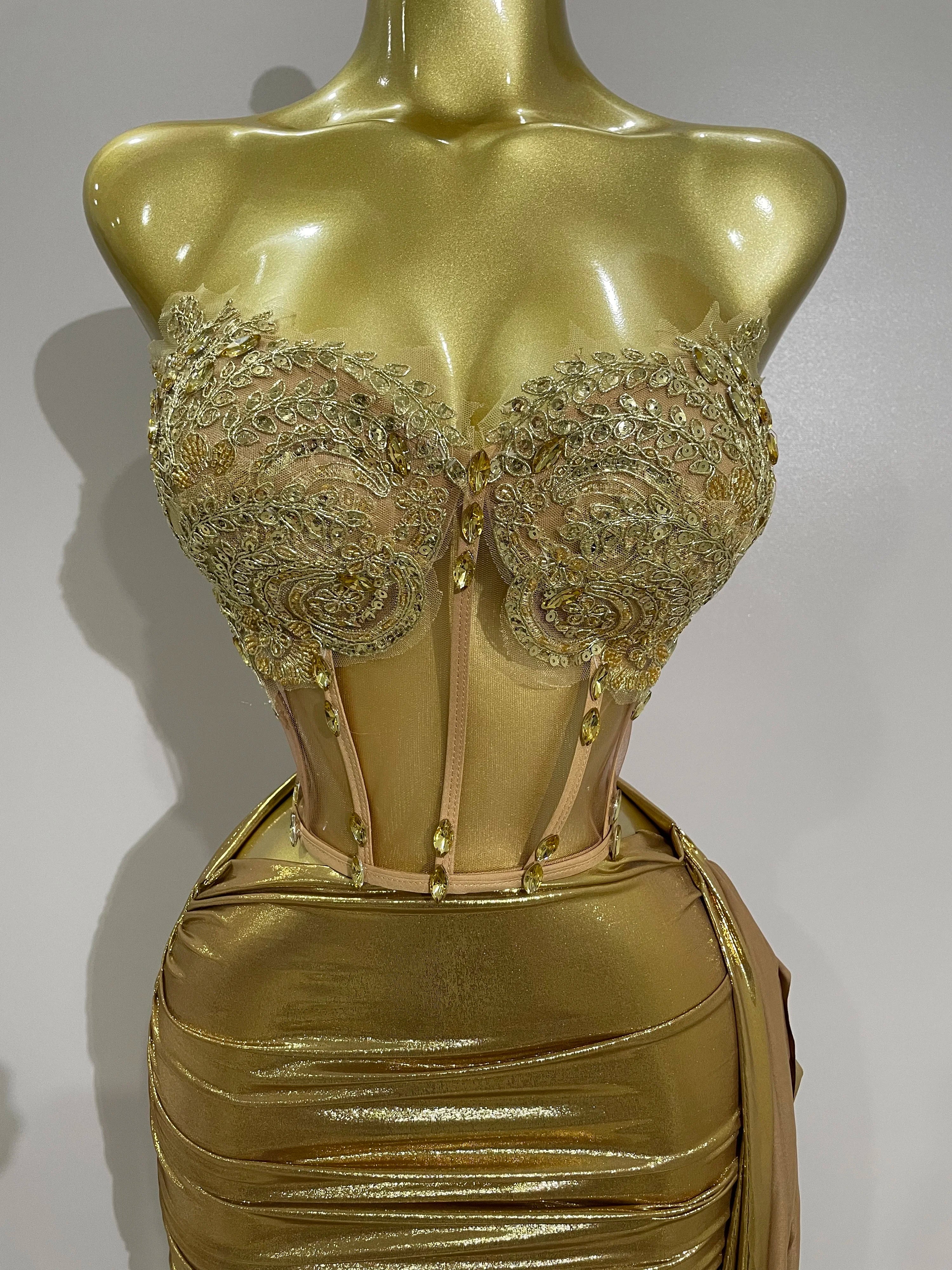 Sparkly Gold Sexy Top Two Pieces Short Skirt Set 2025 Women Celebrate Birthday Dress Party NightClub Dancer Show Stage Outfit