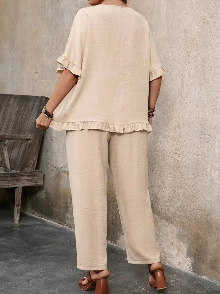 2 Piece Women Sets 2025 New Arrival Plus Size Summer Autumn Matching Sets Top And Pants Suits Outfits Oversized Clothing