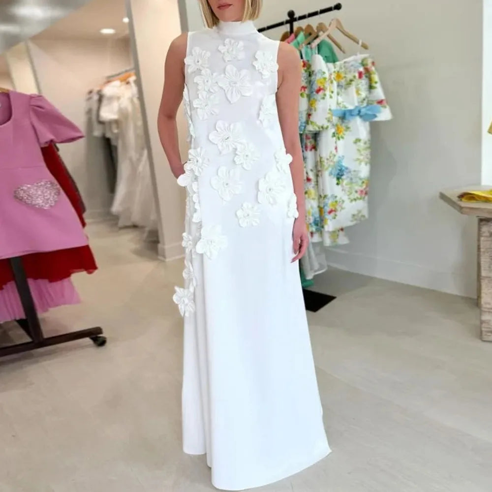 TWOTWINSTYLE Patchwork Appliques Chic Dress For Women Stand Collar Sleeveless High Waist Spliced Lace Up Elegant Dresses Female