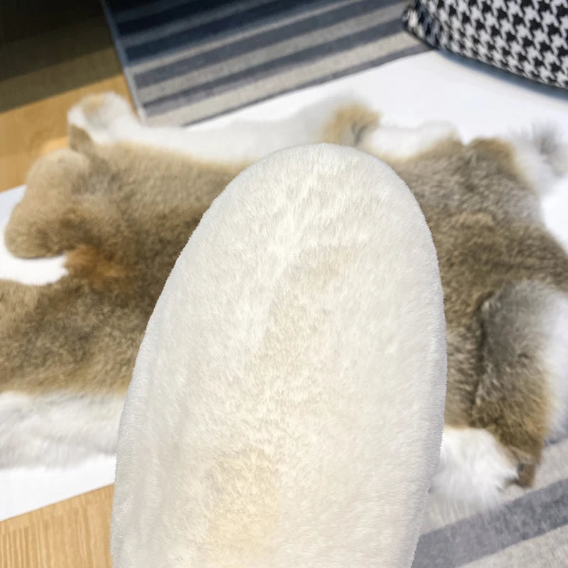 women's plush flat slippers Winter Home and Outdoor Shoes Fashionable fur warm design work and office mules Large size 41-44