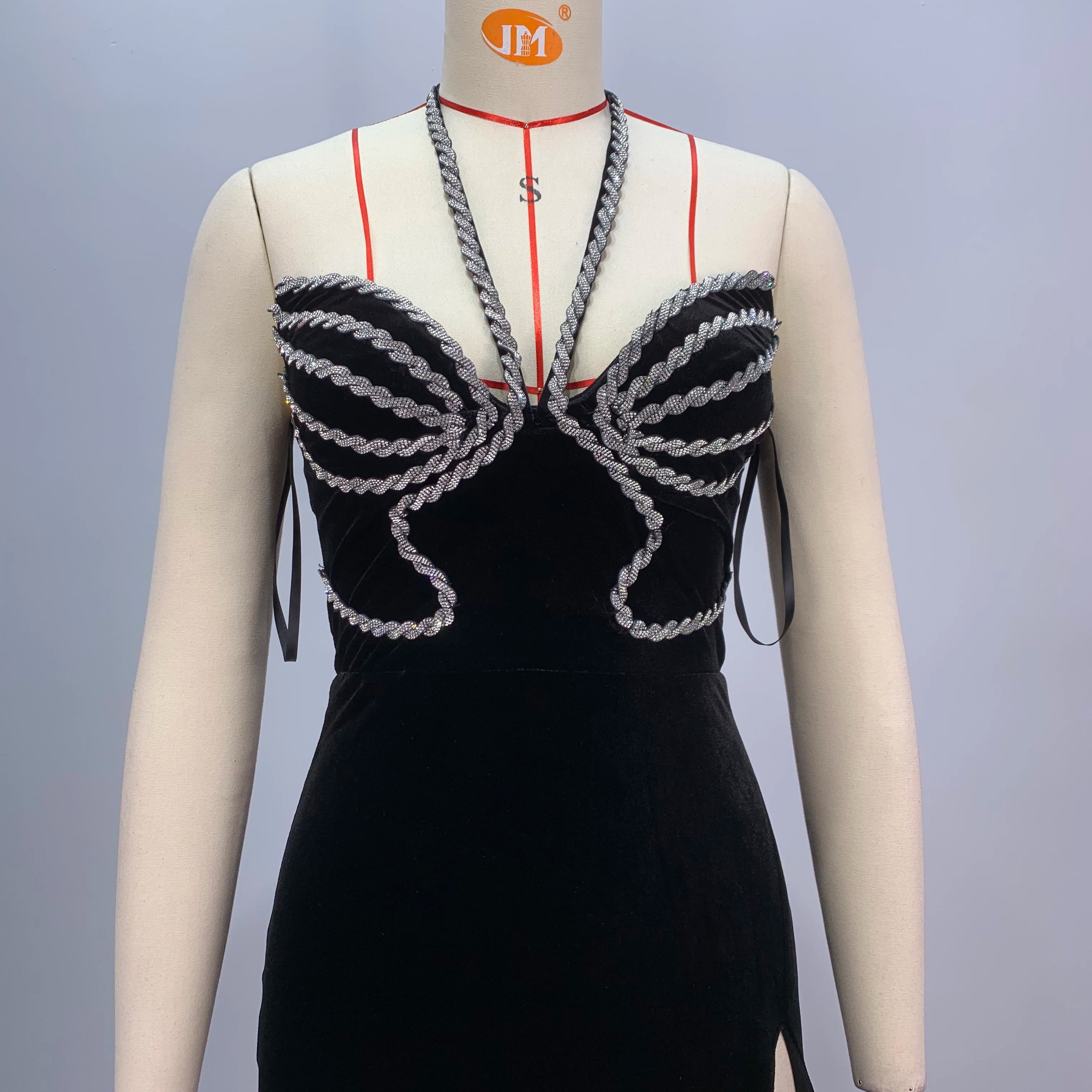 Top Women Sexy Halter Off the Shoulder Shinning Crystal Velvet Bodycon Long Dress High Split Fashion Evening Party Dress