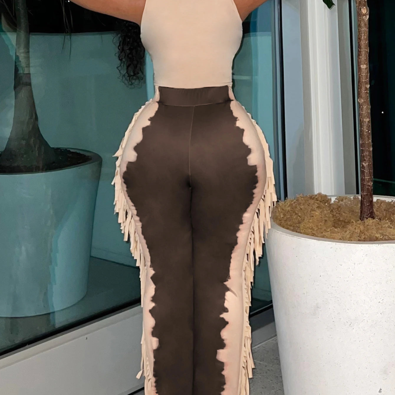 LW Plus Size casual Two pieces sets summer sleeveless U neck Cami Tank + Tie Dye Tassel Design Pants Set women Matching Set