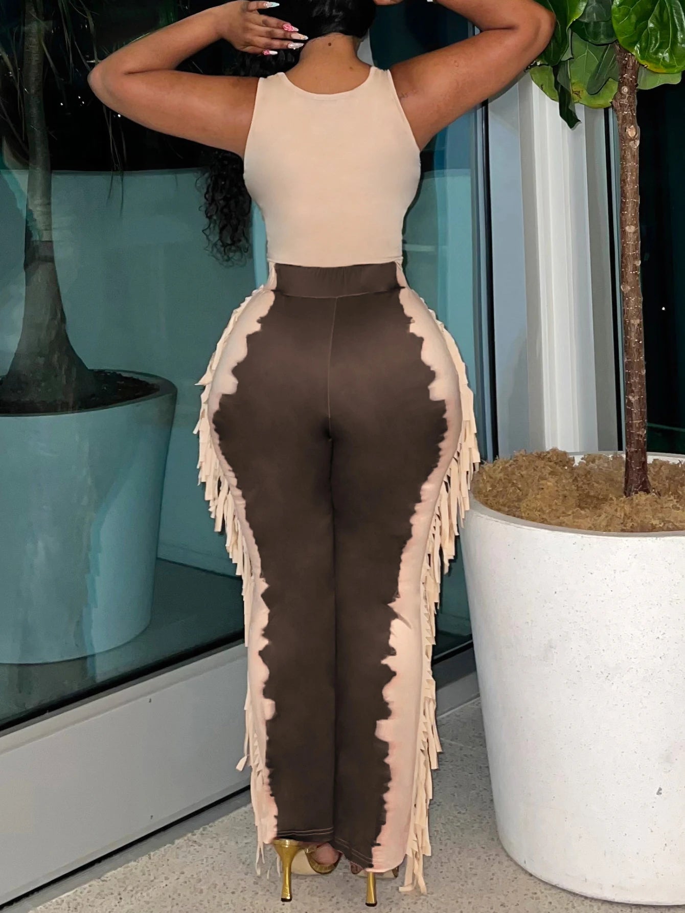 LW Plus Size casual Two pieces sets summer sleeveless U neck Cami Tank + Tie Dye Tassel Design Pants Set women Matching Set