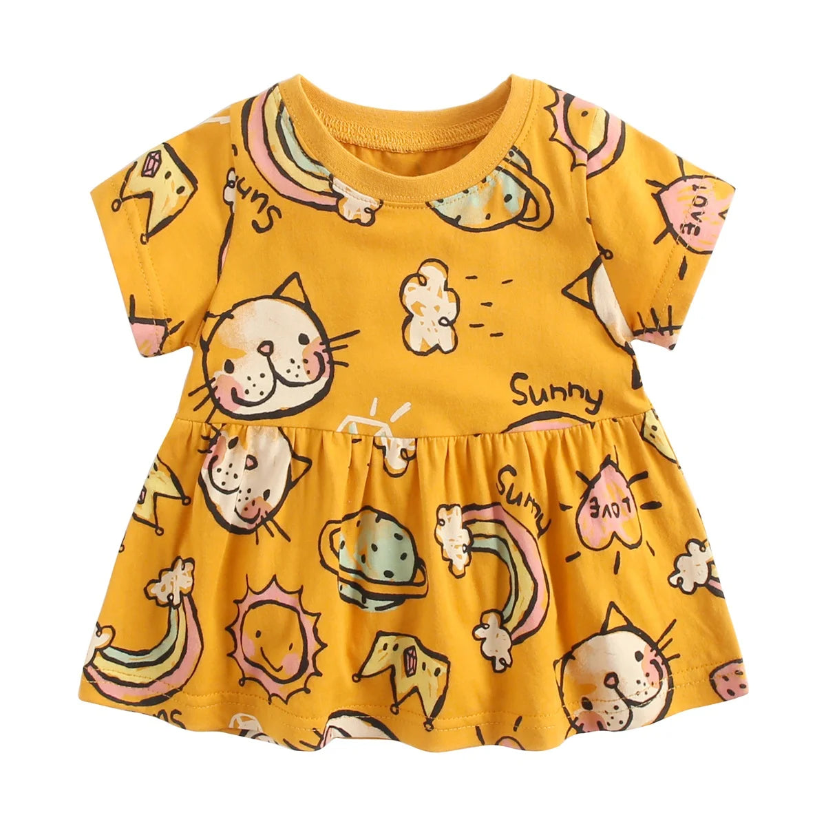 Short Sleeve Summer Baby Dress Cute Pattern Casual Kids Girls Clothing Dress Cotton BDS9050