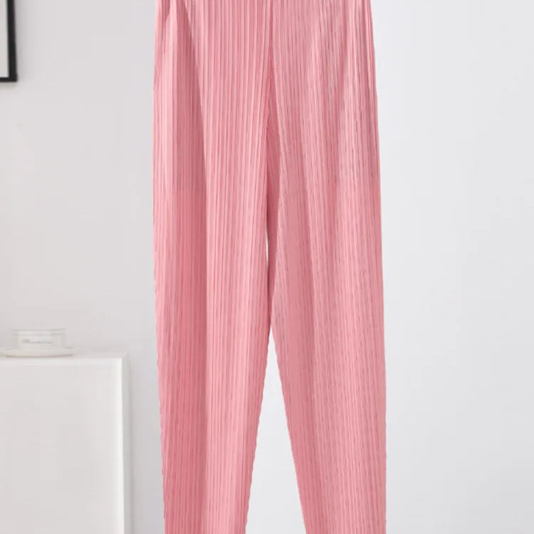 LANMREM Pleated Solid Color Harem Pants Women Pocket Elastic High Waist Female Fashion Ankle-length Trousers Summer 2I576