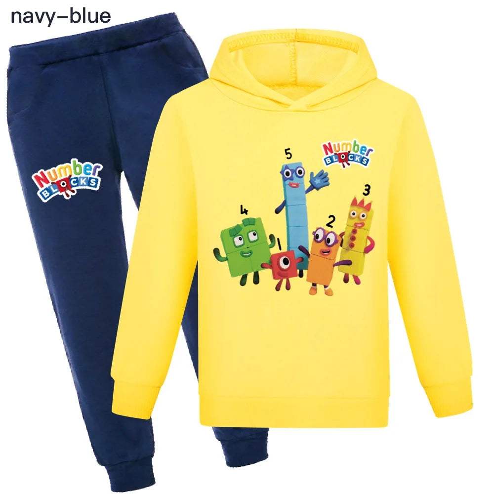 Number Blocks Clothes Kids Pullover Hoodies Navy Pants 2pcs Sets Boys Cartoon Sportsuit Toddler Girls Outfits Children's Clothing color 5