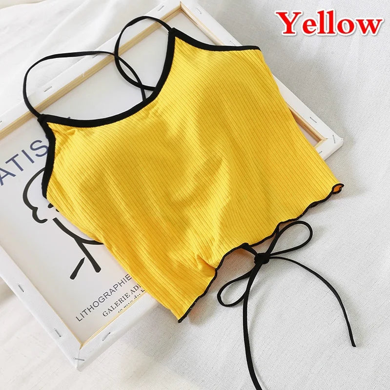 2023 Summer New Slim Fit Open Back Sexy Chest Cushion Strap Women Crop Tops Sexy Solid Color Camisole Women Clothing 6 One Size