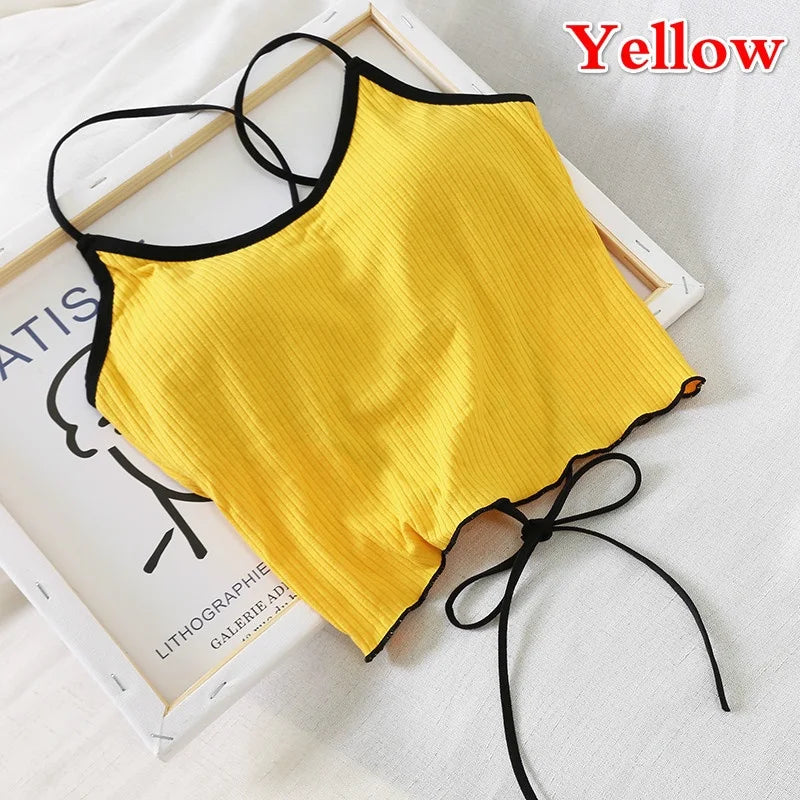 2023 Summer New Slim Fit Open Back Sexy Chest Cushion Strap Women Crop Tops Sexy Solid Color Camisole Women Clothing 6 One Size