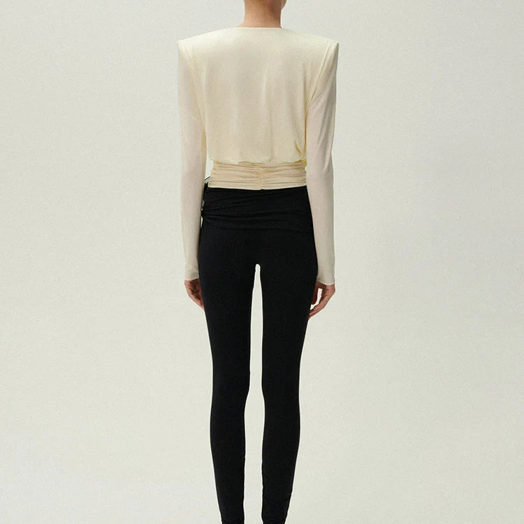 Slim Two Piece Set For Women Swinging Collar Long Sleeve Top High Waist Spliced Appliques Pant Casual Sets Female