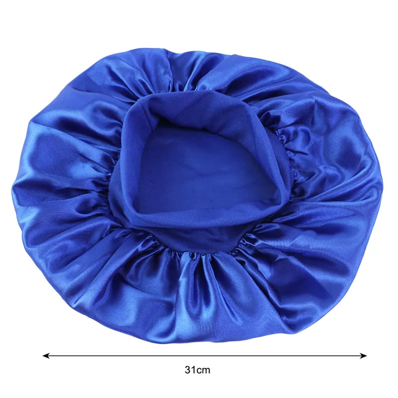 Women's Satin Solid Wide-brimmed Sleeping Hat Unisex Head Wrap Elastic Band Cap Hair Care Bonnet Night Hat bonnet de nuit