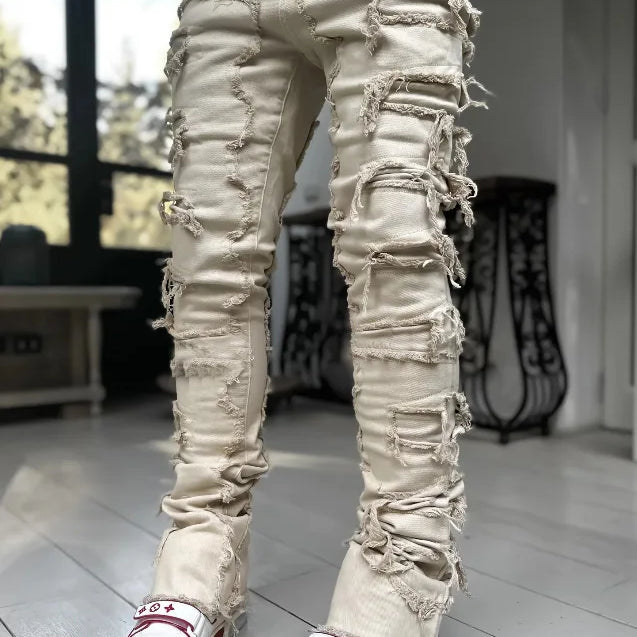 Fall Men Pink Jeans Pants Hip Hop Y2K Jeans US EURO Men's Trousers Clothing ropa hombre Beige Jeans