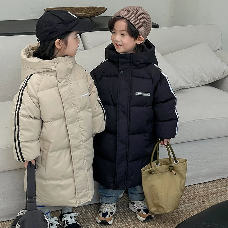 Winter boys girls plus velvet warm hooded jacket 2-9 years old Korean down overcoat thickening fashion children's clothing