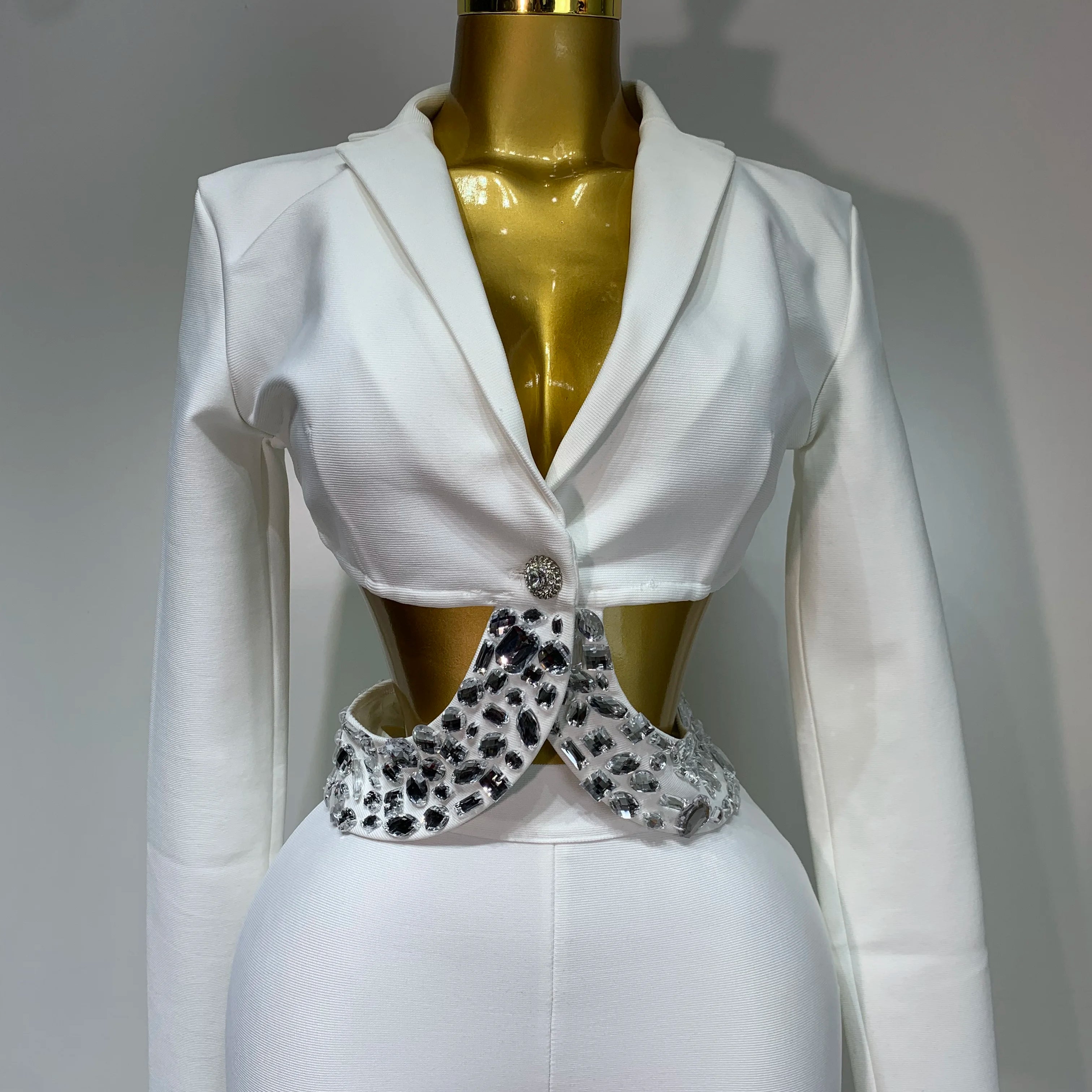 Women Sexy Long Sleeve Beading Bodycon Two Pieces Pants Bandage Set 2025 Celebrity Designer Fashion Women's Luxury Birthday Set