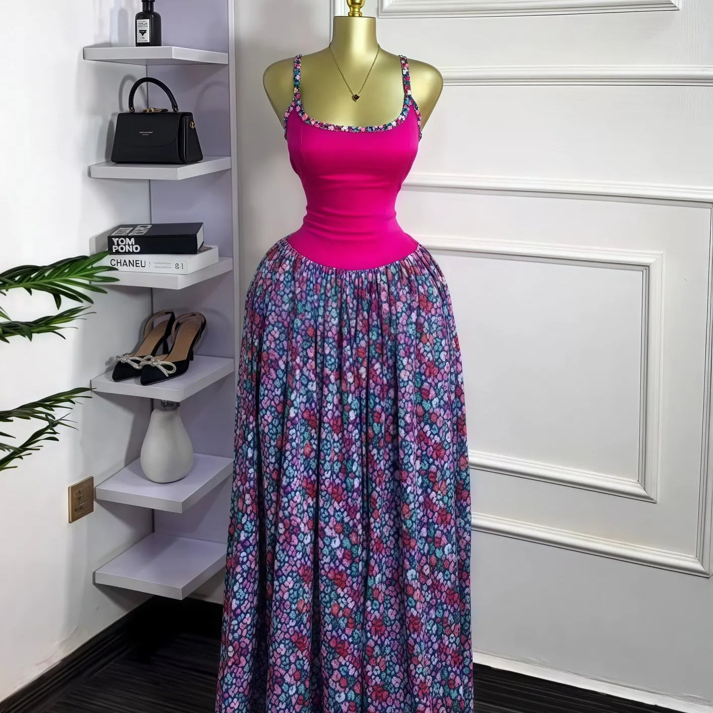 CM.YAYA Women Floral Printed Patchwork Strap Tank Maxi Long Dress 2025 Summer Beach Birthday Sexy Club Party Evening Dresses Mixed