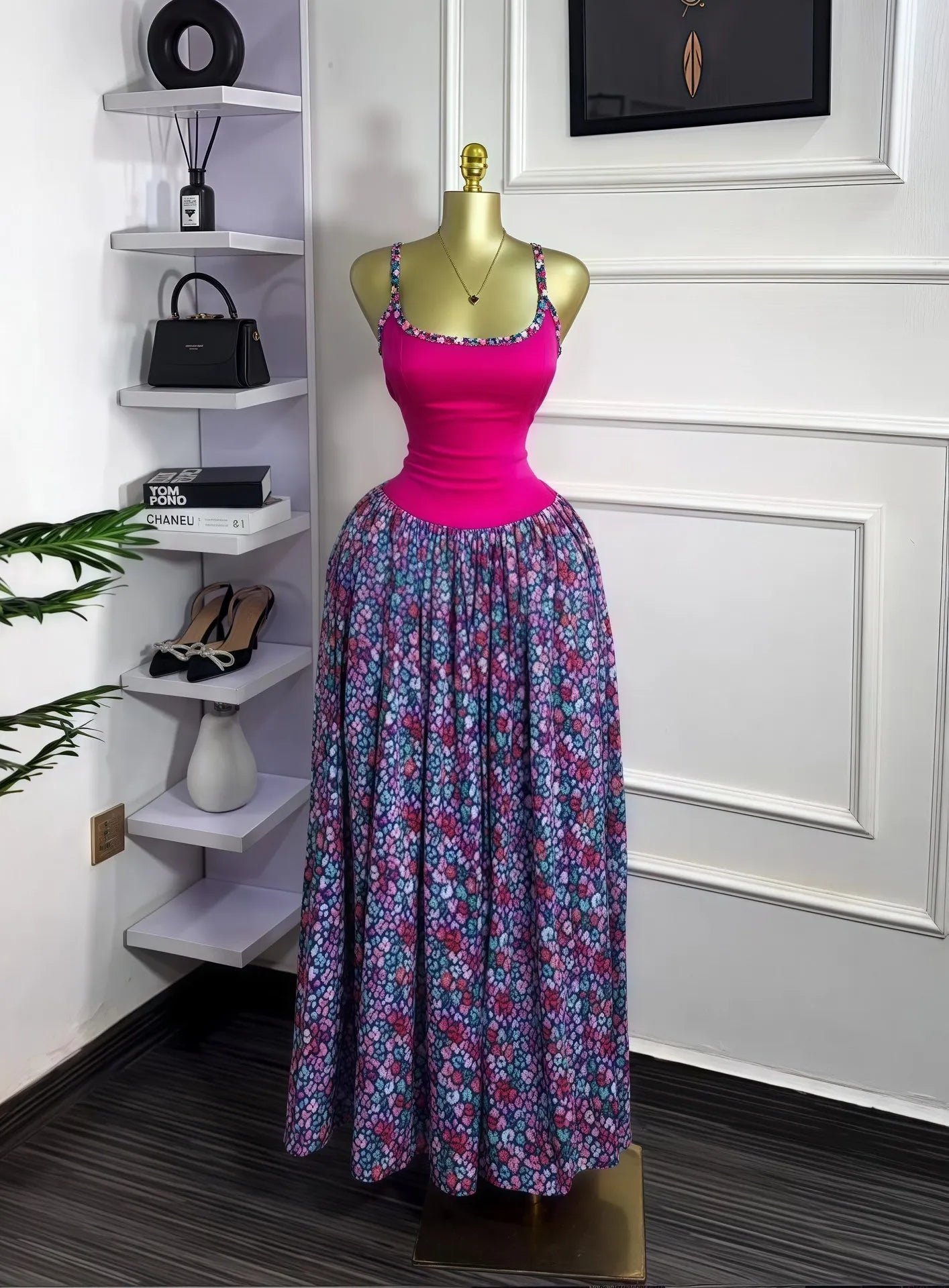 CM.YAYA Women Floral Printed Patchwork Strap Tank Maxi Long Dress 2025 Summer Beach Birthday Sexy Club Party Evening Dresses Mixed