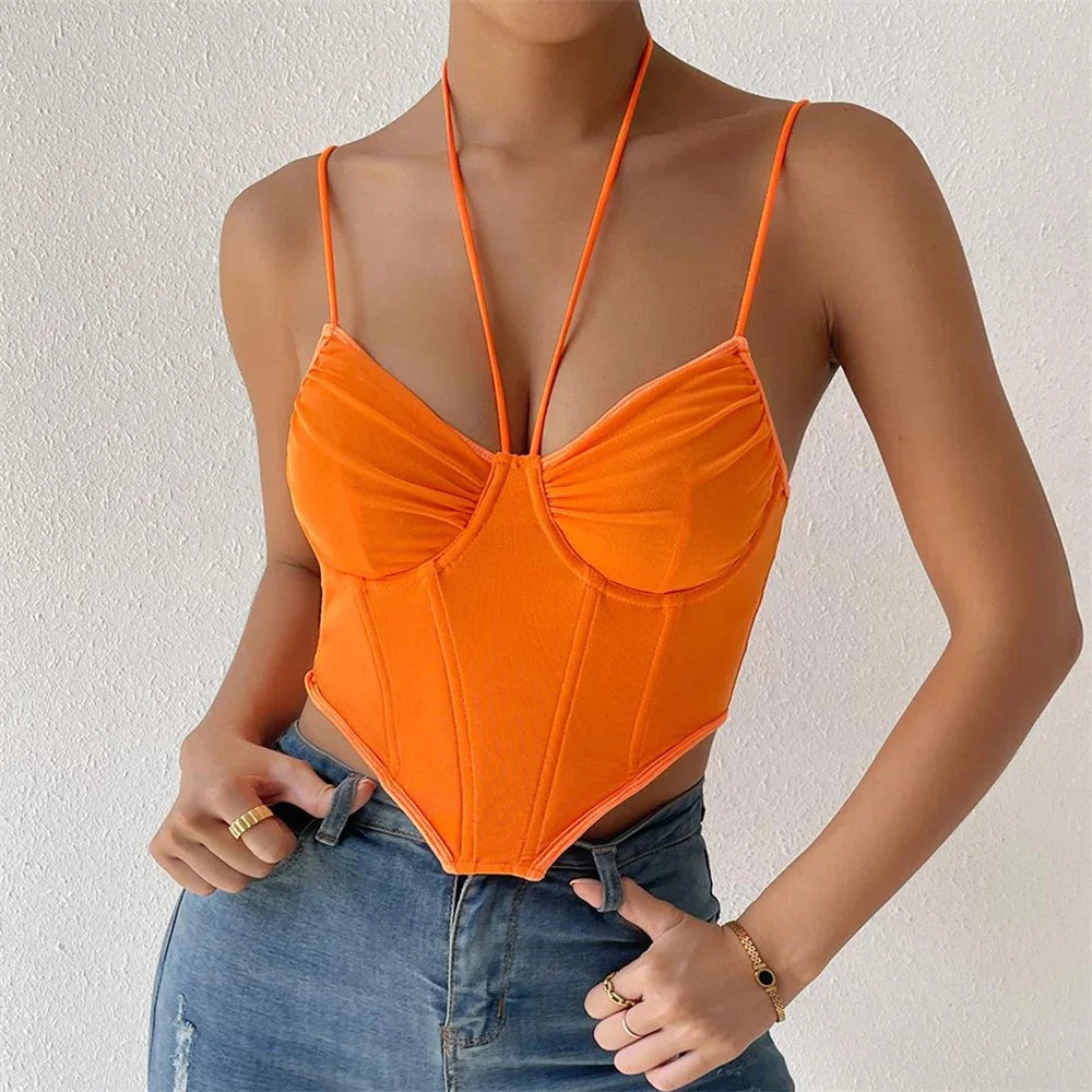 Sexy Shirt Women Clothing Corset Camis Blusas Shaper Harajuku Hot Tee Woman Tank Top Club Ropa Mujer Summer Ladies Crop Top 12-60209 orange