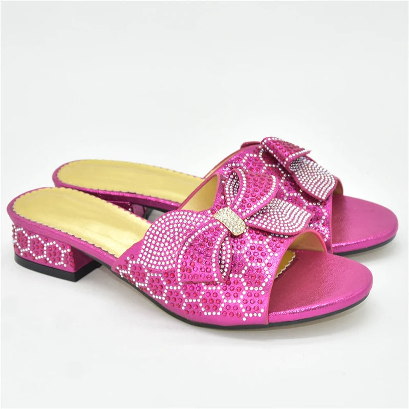 Crystal Big Bow Low Heels Women Rhinestone Bowtie Wedding Shoes Big Size Italian Elegant Women Party Pumps Pink