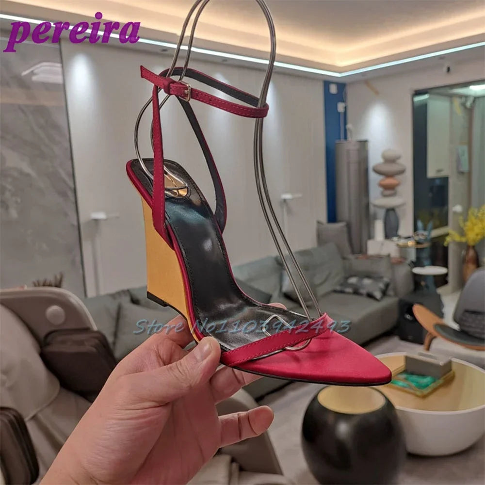 Blue Patent Leather Heeled Sandals Open Toe Shallow Zapatos De Mujer One Strap Luxury High Heels Designer Wedges Shoes 2025