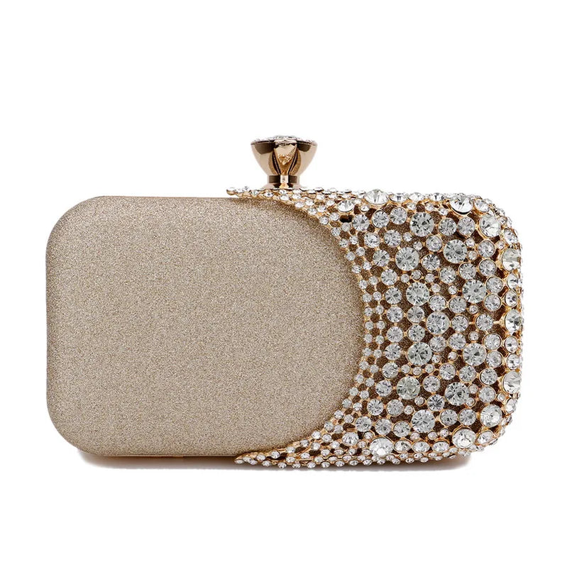 Rhinestones Women Bags Hollow Out Style Fashion Evening Bags Chain Shoulder Handbags Party Wedding Day Clutch Purse YM3104gold