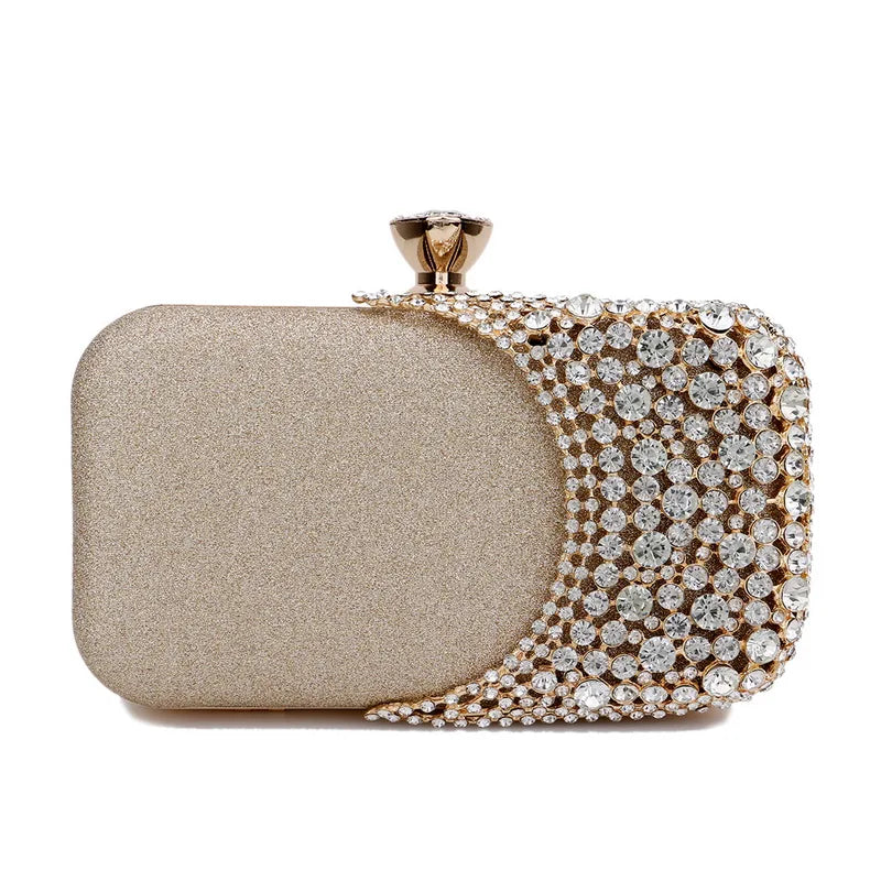 Rhinestones Women Bags Hollow Out Style Fashion Evening Bags Chain Shoulder Handbags Party Wedding Day Clutch Purse YM3104gold