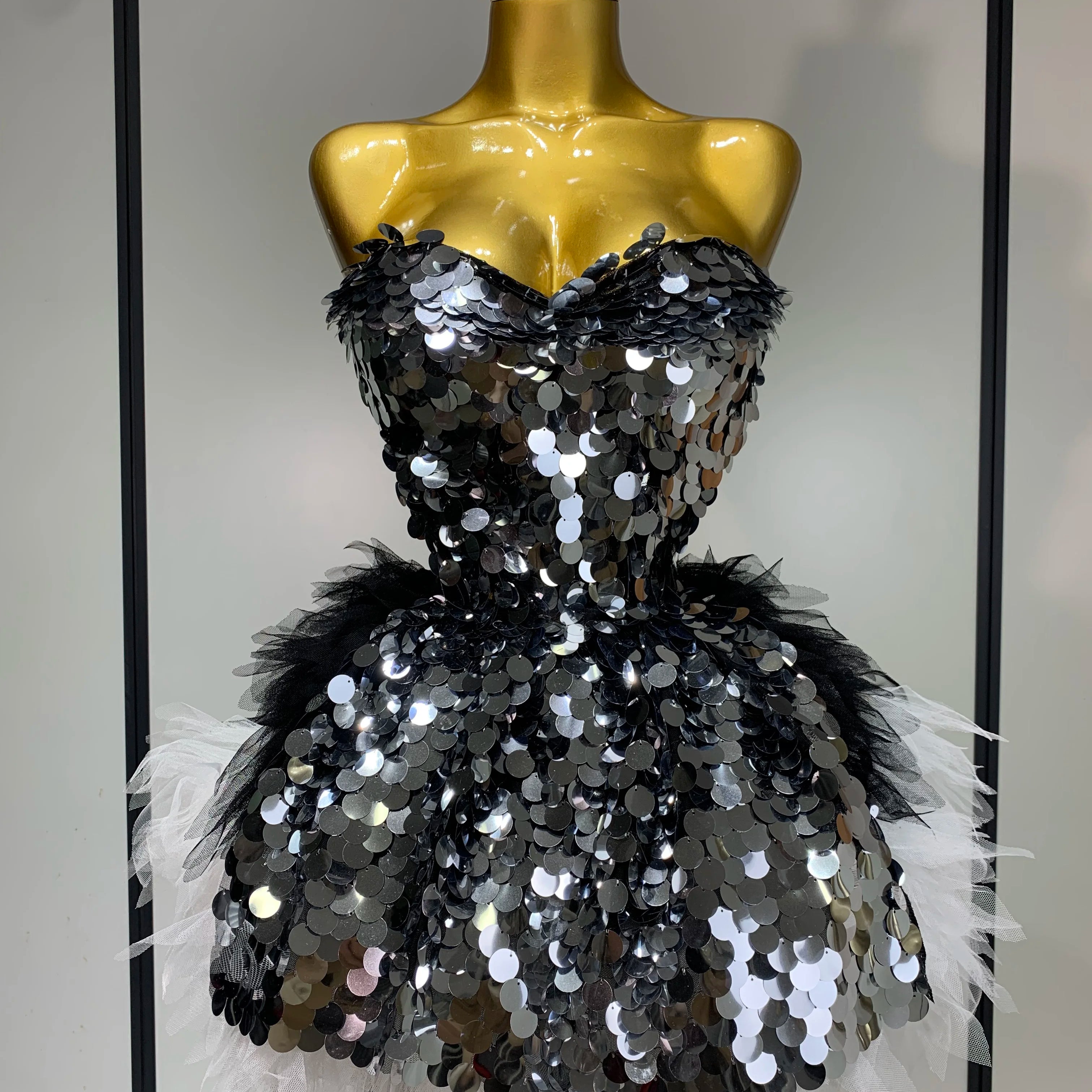 Sparkly Black Sequins Two Pieces Set for Women Party Evening Prom Celebrate Birthday Photo Shoot Dress Nightclub Dance Costume