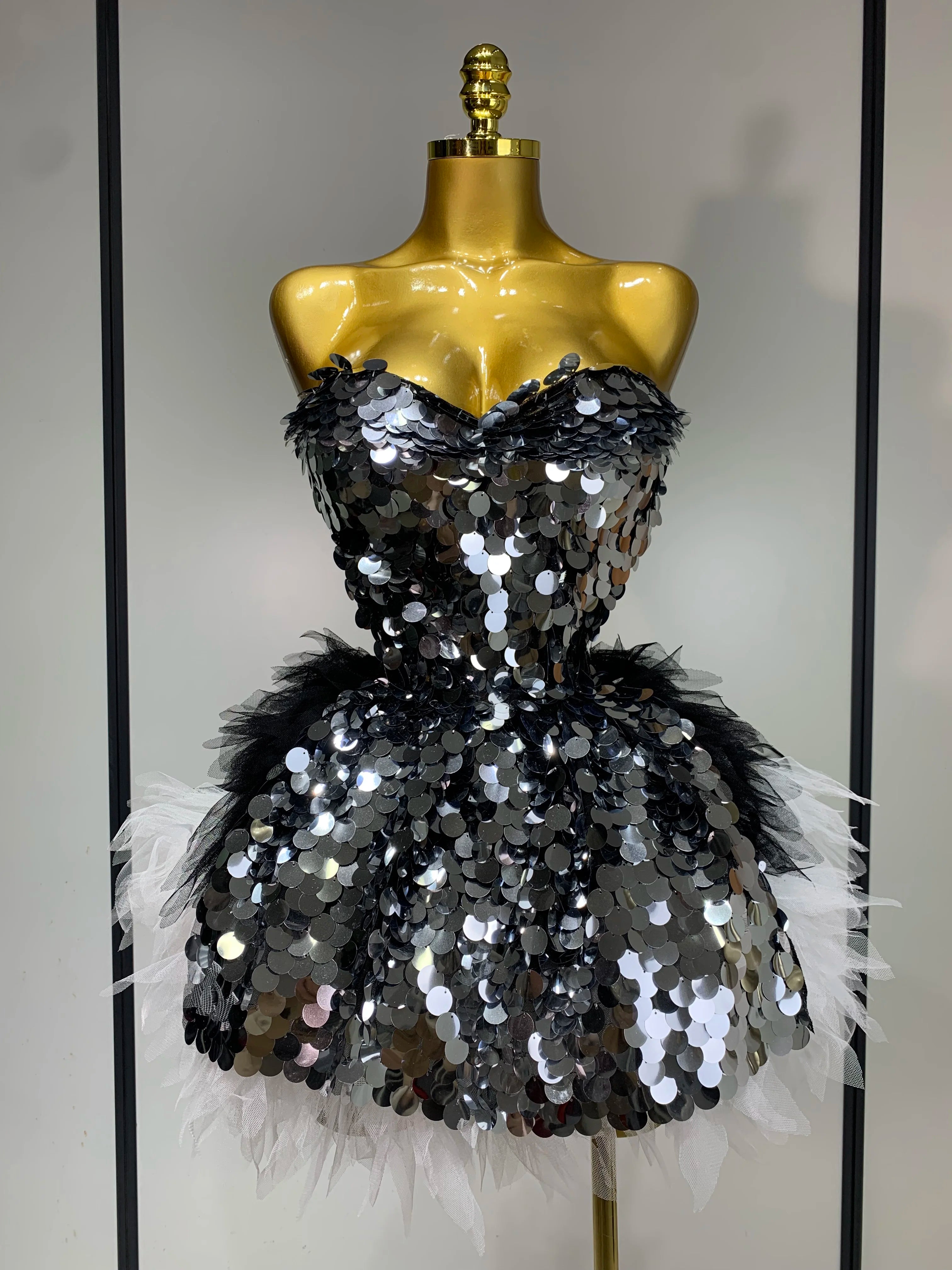 Two Pieces Set Women Stage Performance Costume Birthday Evening Party Nightclub outfit Drag Queen Sexy Backless Mini Skirt Set