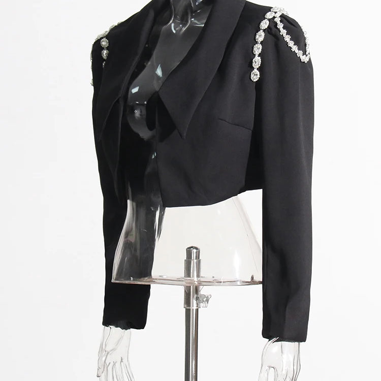 TWOTWINSTYLE Slimming Solid Blazers For Women Lapel Long Sleeve Patchwork Diamond Temperament Blazer Female Fashion Clothing New