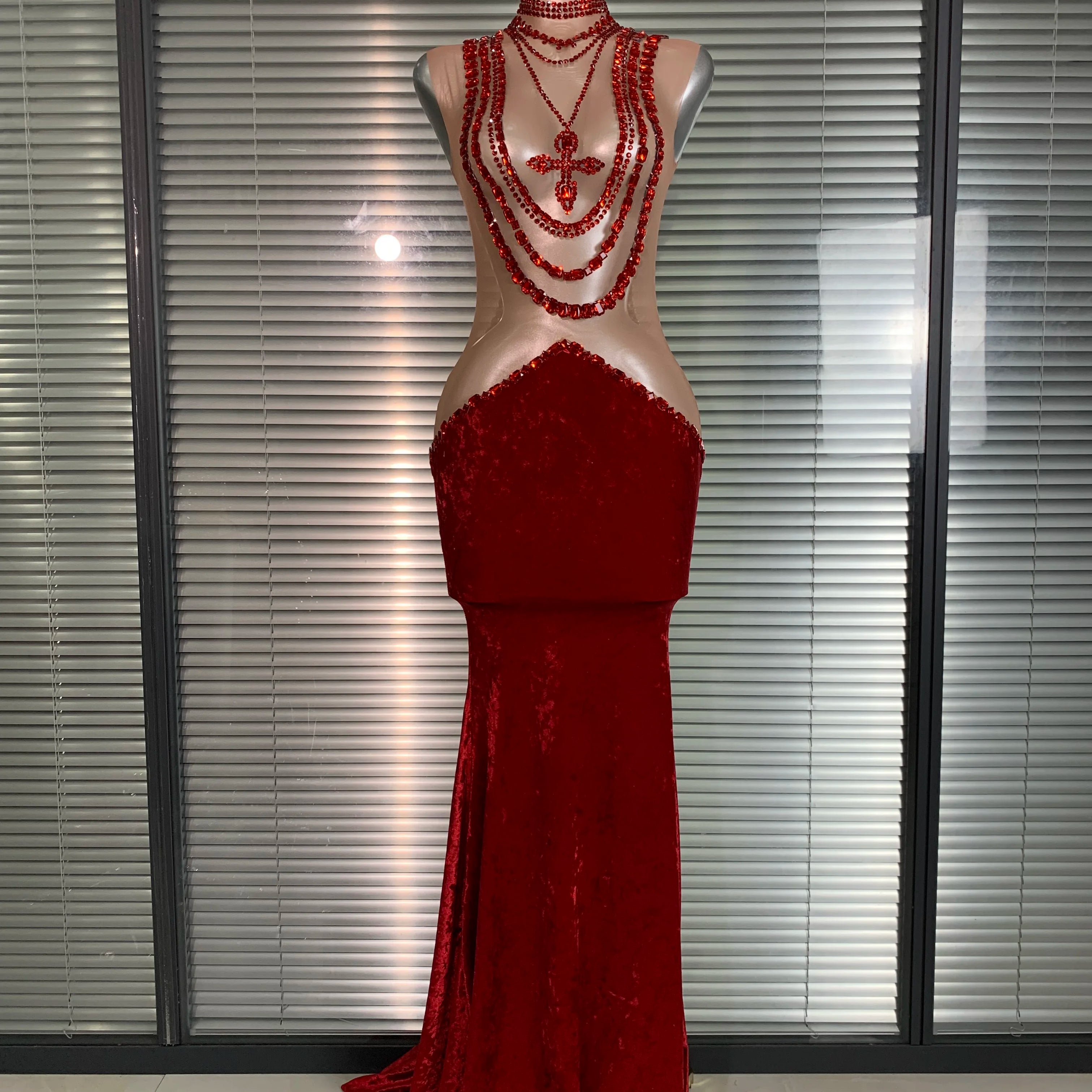 INS New Women Sexy See Through Crystal Diamonds Rhinestones Maxi Dress Stretchy Velvet Party Singer Stage Costume