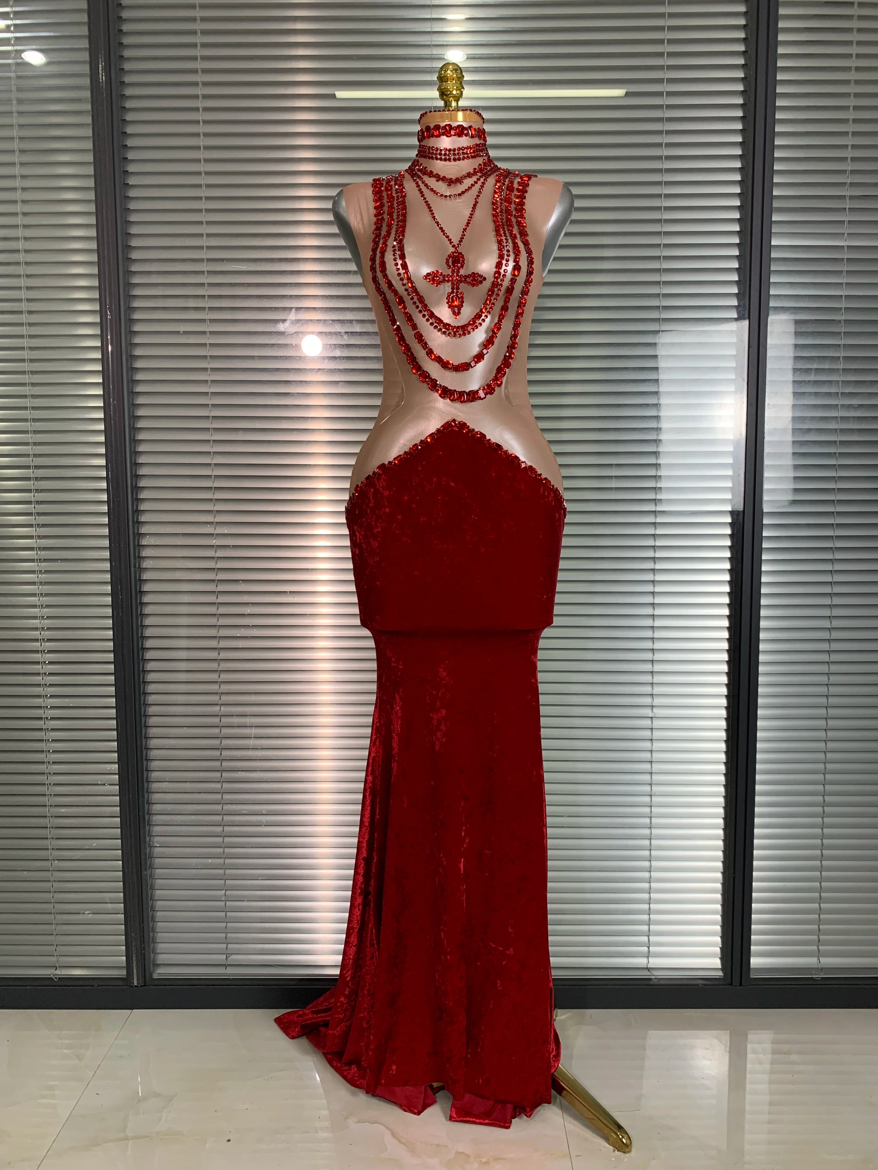 INS New Women Sexy See Through Crystal Diamonds Rhinestones Maxi Dress Stretchy Velvet Party Singer Stage Costume