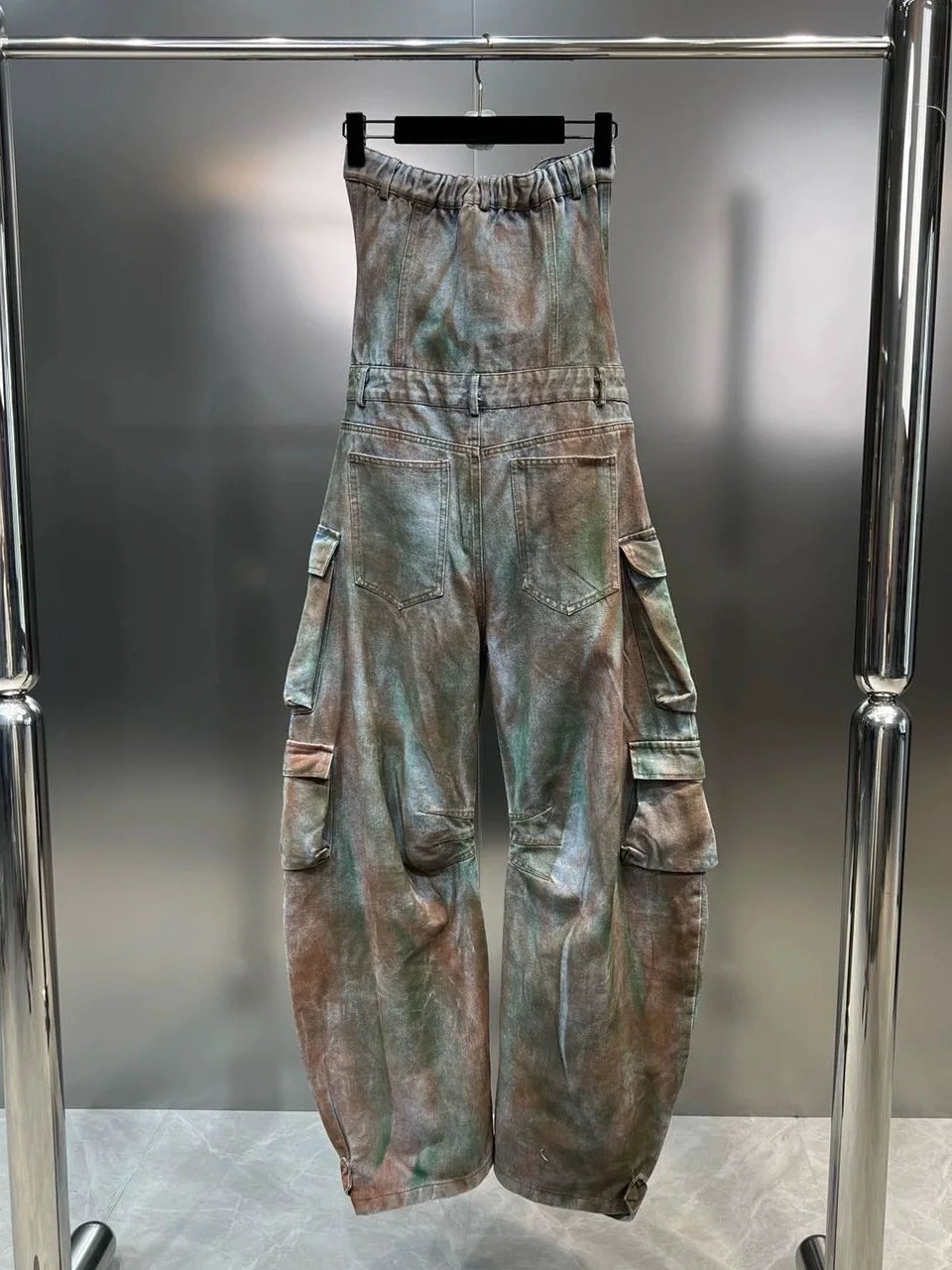 Women's Off Shoulder Jumpsuit Elastic Waist Stretchy Camouflage Cargo Loose Wide Leg Overall Rompers