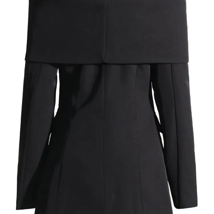 TWOTWINSTYLE Solid Temperament Blazers For Women Slash Neck Long Sleeve Patchwork Pocket Minimalist Slim Blazer Female Fashion