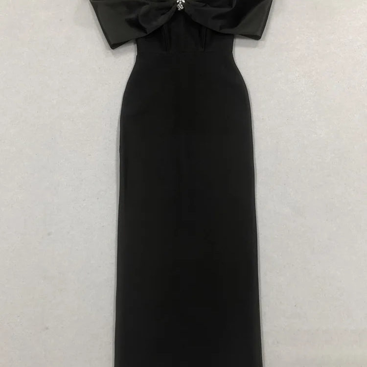 Women Sexy Off Shoulder Ruched Black Maxi Long Diamonds Celebrity Bodycon Bandage Dress 2025 Elegant Evening Club Party Dress