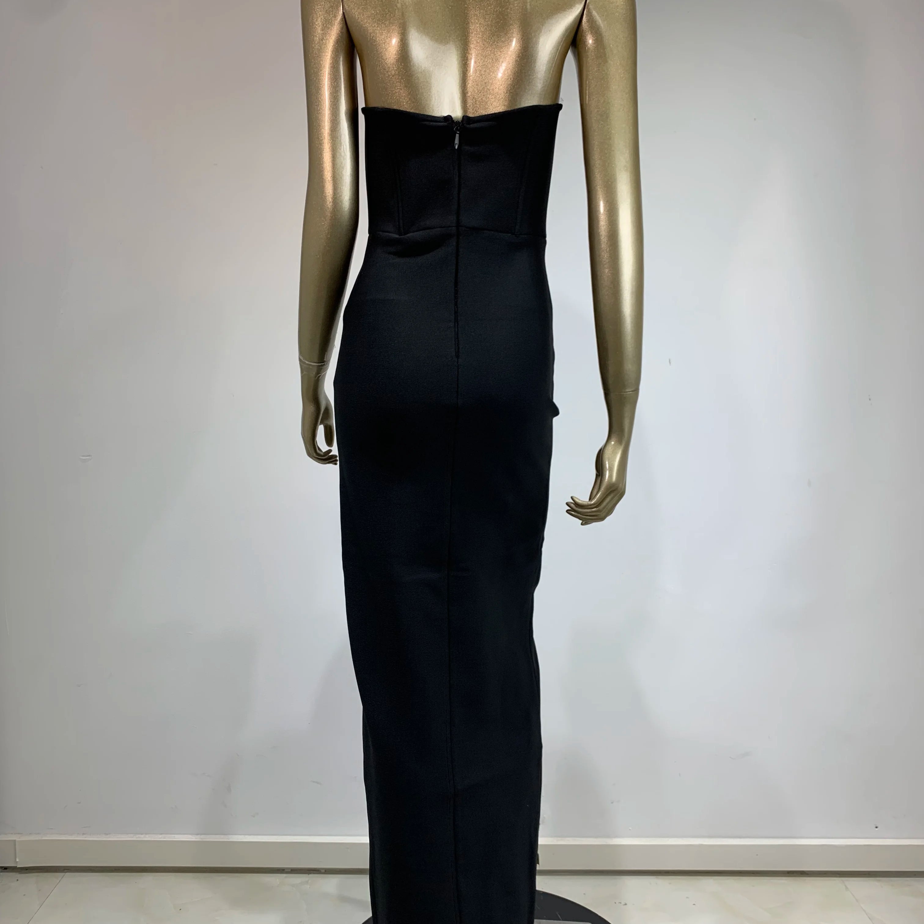 Women Celebrity Sexy Strapless Backless Diamonds Black Maxi Long Bodycon Bandage Dress 2024 Elegant Evening Club Party Outfit