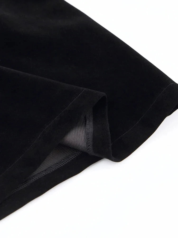 Women's Velvet Square Neck Pretty Dress Mini Wrap Hip Bubble Sleeve Short Skirt Zipper Decoration Long Sleeve Party Dress