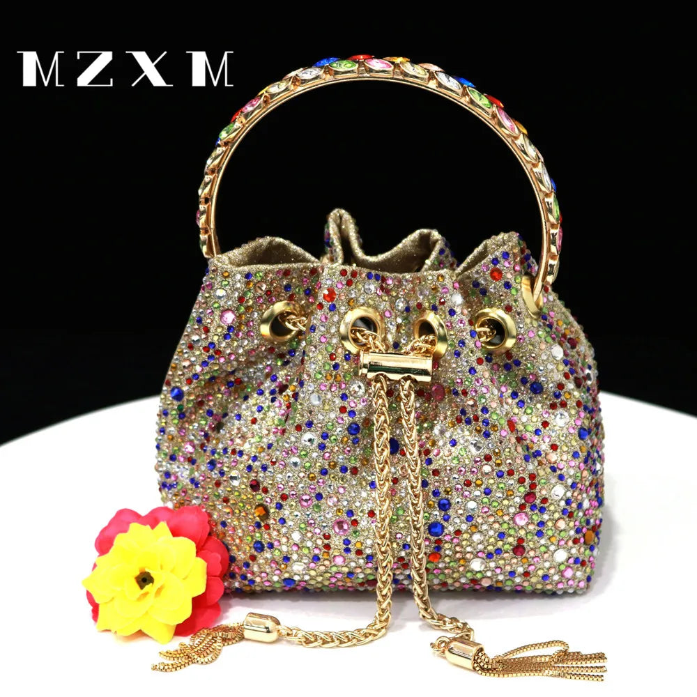 Bucket Wallet Evening Bag for Women Party and Evening Bags with Crystal Rhinestone for Party Wedding Prom Dress Chain Bag - Basso & Brooke