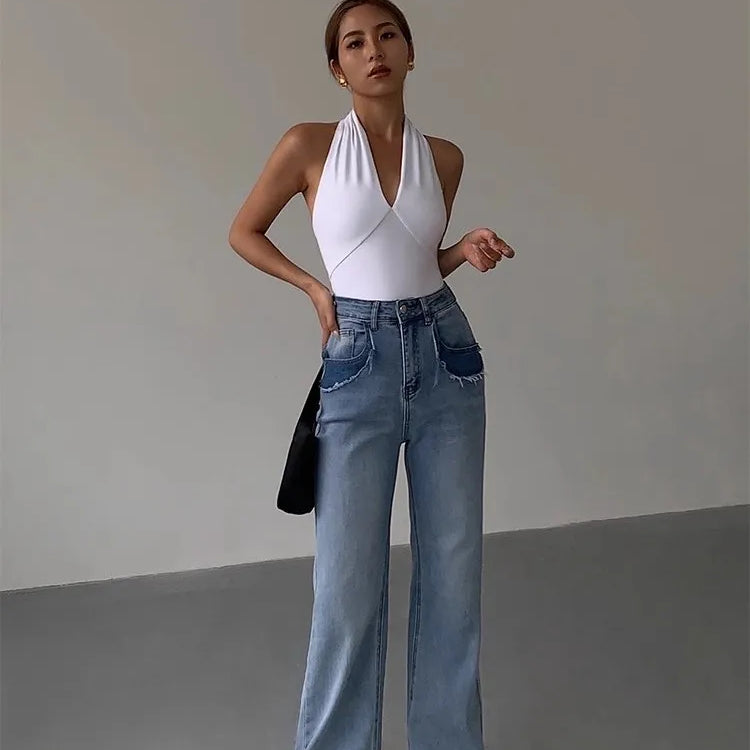 Black Spicy Girl Deep V-Neck Top For Women'S Summer Design With Hanging Neck And Strap, Open Back Sleeveless Top WHITE CHINA