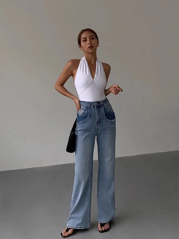 Black Spicy Girl Deep V-Neck Top For Women'S Summer Design With Hanging Neck And Strap, Open Back Sleeveless Top WHITE CHINA