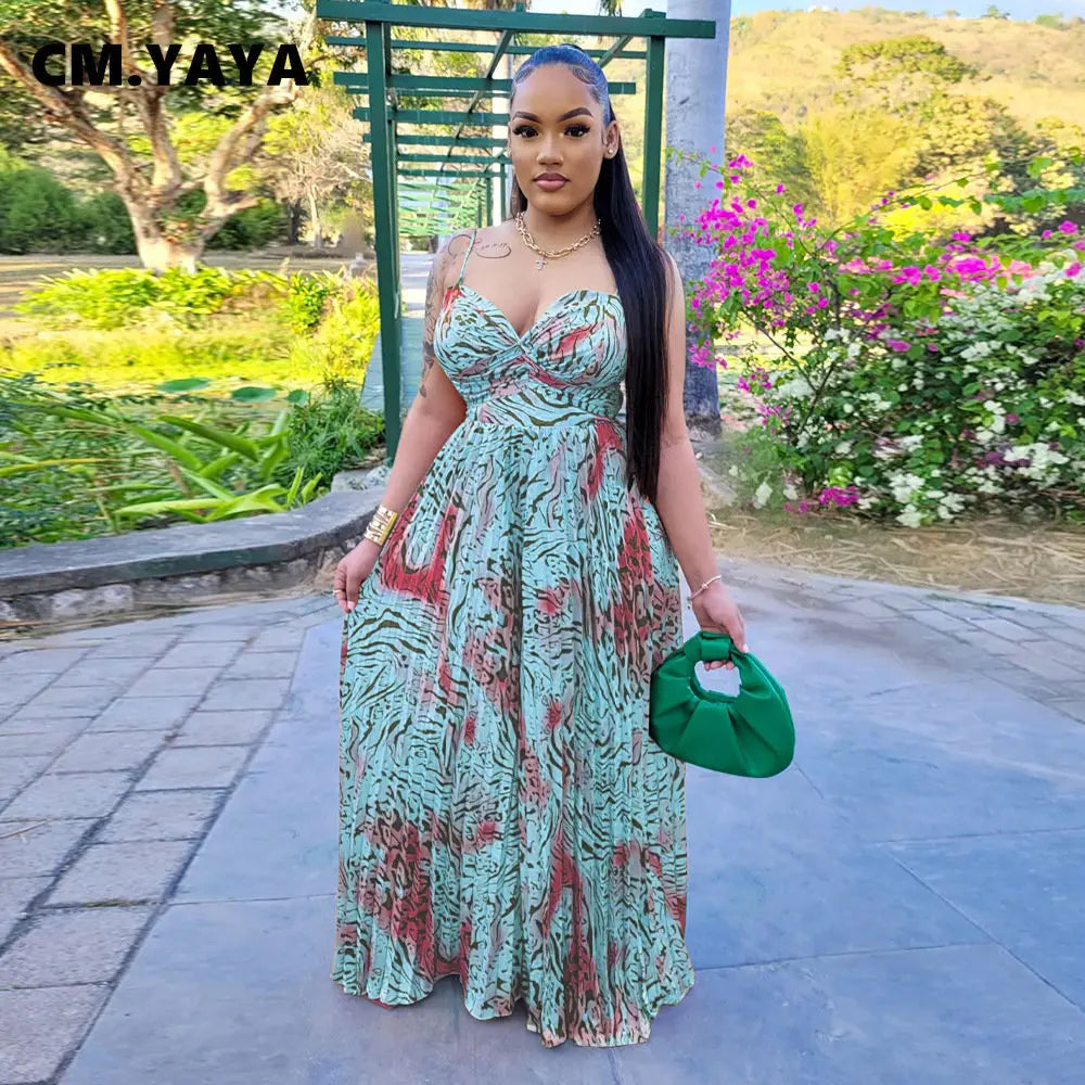 CM.YAYA Women Leopard Spaghetti Strap Loose Wide Leg Sleeveless Jumpsuit 2023 Summer Street Playsuit One Piece Suit Romper