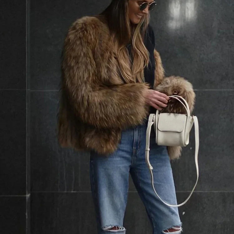 Winter Women's Chic Thermal Furry Faux Fur Coat Fashion Casual Long Sleeve Cardigan Jackets New Female Warm Streetwear ﻿